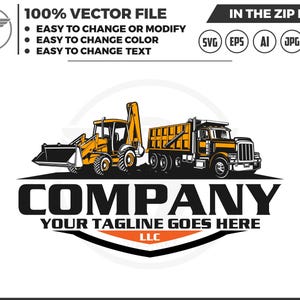 Logotyp för grävmaskin och dumper: Vektordesign för gräv- och konstruktionsvektorer (SVG, EPS, PNG)