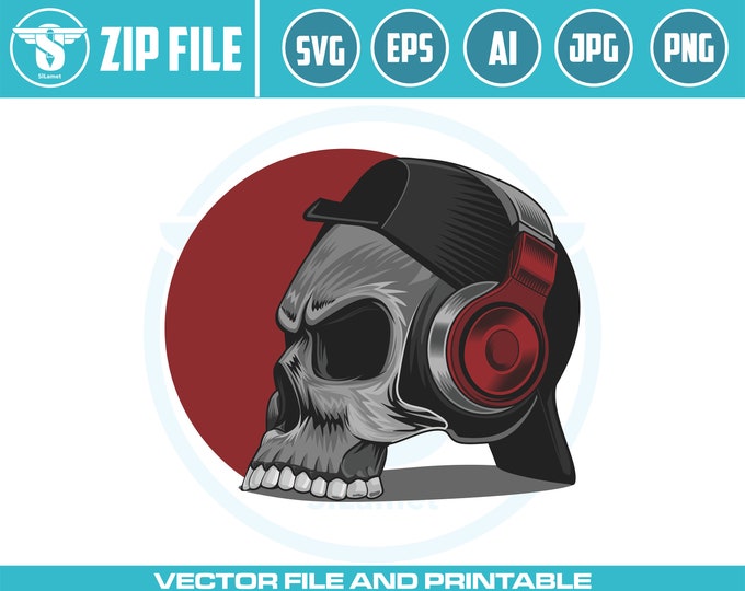 skull using Headphones svg, skull music svg, skull T shirt designs, skull Headphones svg, skull illustration, music svg. skull using headset