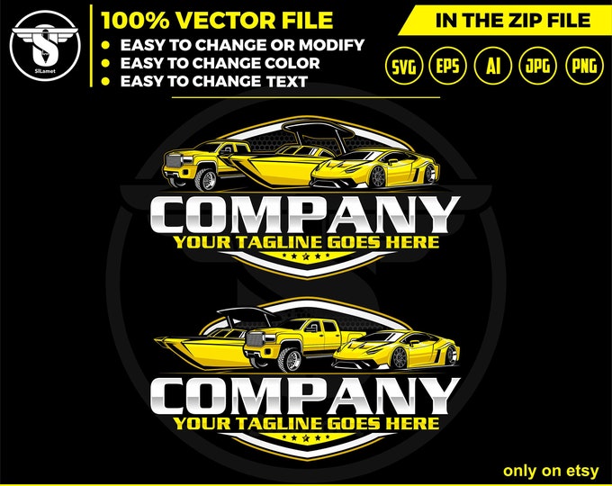 pickup truck, car,  boat logo,  rv logo , vehicle storage logo,  boat, Speedboat, automotive logo