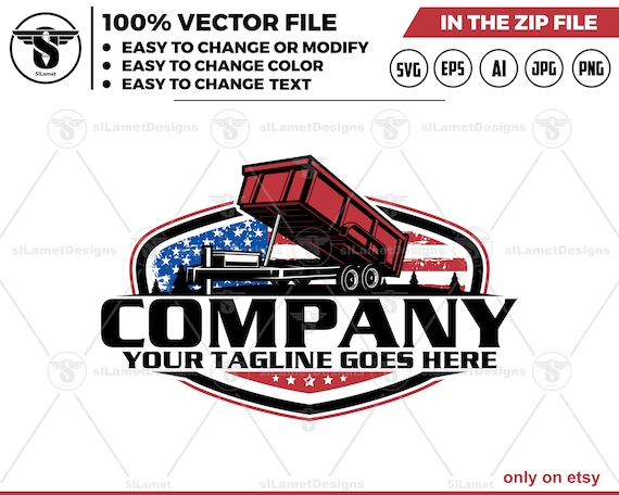 america Dump Trailer Logo - Pickup Truck Trailer Logo Template - Hauling Equipment Branding - USA dump trailer logo