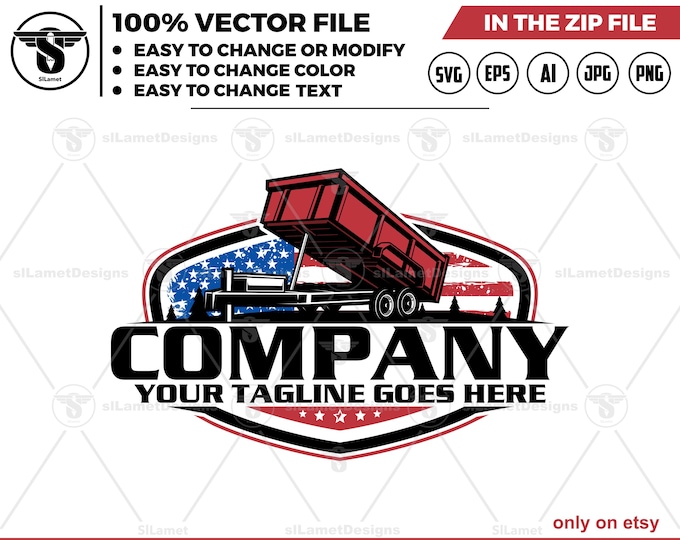 america Dump Trailer Logo - Pickup Truck Trailer Logo Template - Hauling Equipment Branding - USA dump trailer logo