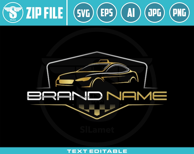 luxury taxi logo, luxury cab logo, taxi logo, Luxury taxi logo line art with gold color vector image, luxury car logo, taxi  svg