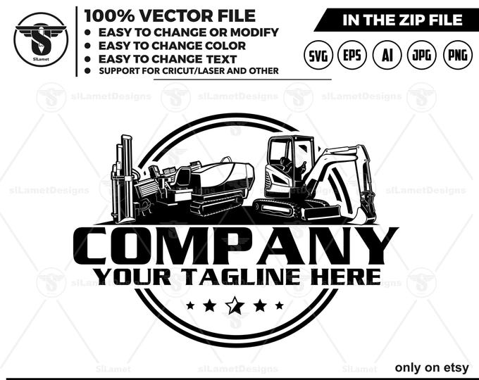 mini excavator and Vermeer Navigator logo - Vermeer Drills logo - Drilling Rig logo - Horizontal Directional Drilling Rig