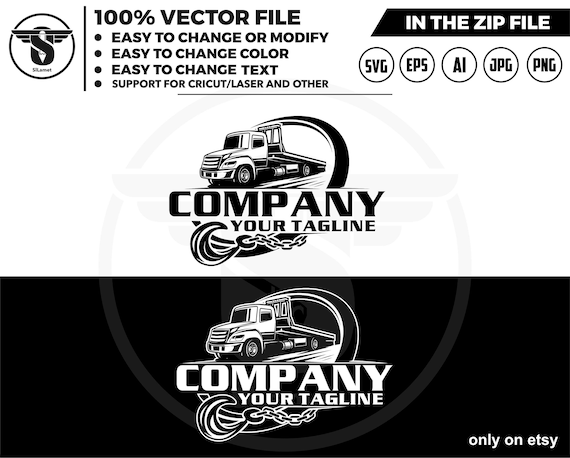 flat bed tow truck logo - flat bed towing - towing truck logo - towing service logo