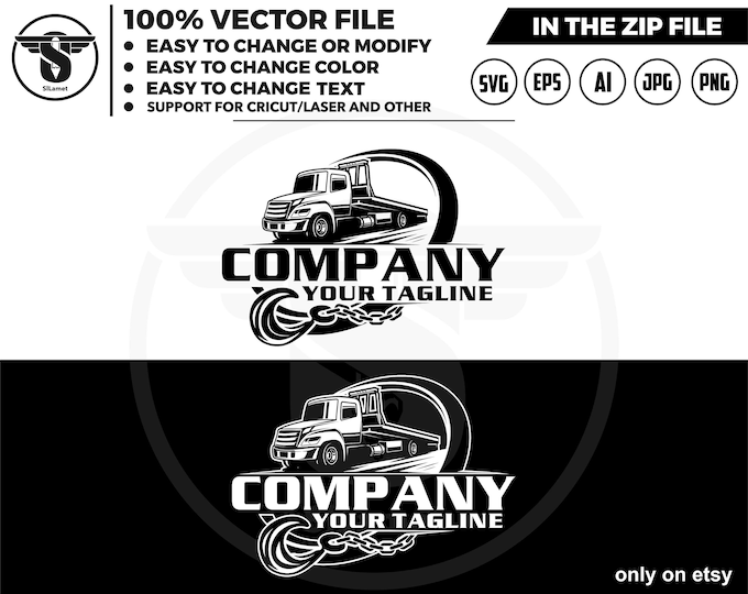 flat bed tow truck logo - flat bed towing - towing truck logo - towing service logo