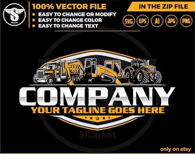 equipment vehicles logo - heavy equipment logo - dump truck - skid steer svg - trackhoe - mini excavator - tractor backhoe