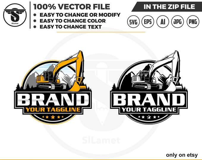 excavator logo - equipment vehicles logo - heavy equipment logo - construction logo - digging logo - earth digging logo