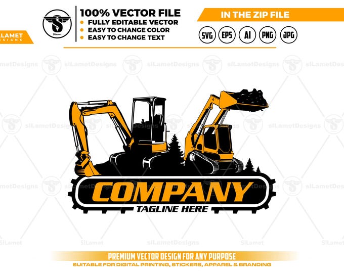 Skid Steer & Excavator Logo SVG: Construction Vehicle Graphics,  heavy equipment svg , compact  loader