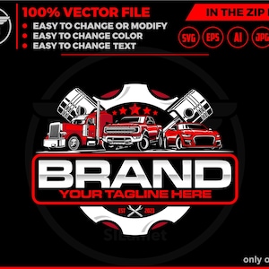 car service logo, car repair logo template,automotive logo, truck trailer, sport car and pickup, piston logo