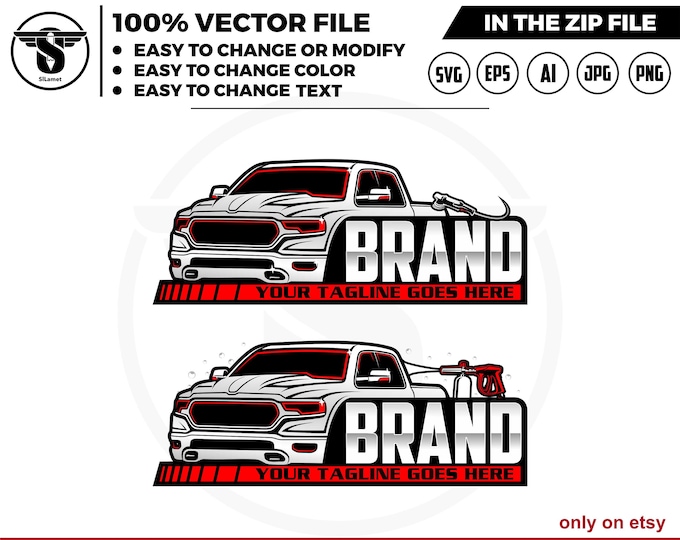 Car wash pickup truck logo template - car wash logo - car wash svg - cleaning car logo - automotive - detailing logo - Silverado paired