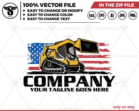 america Skid steer loader logo - Skid Steer Logo - Compact Loader Logo - Construction Equipment - Mini Loader logo - USA Skid Steer Logo