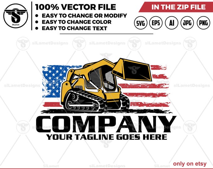 america Skid steer loader logo - Skid Steer Logo - Compact Loader Logo - Construction Equipment - Mini Loader logo - USA Skid Steer Logo
