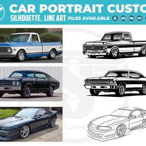 I will turn your car photo into a very detailed silhouette image, Custom Car Vehicle to Digital silhouette and line art, custom car