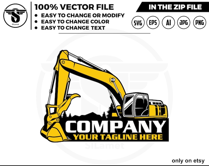 Deere excavator logo - digging logo - earth digging logo - excavator svg - Heavy Equipment logo, Construction Logo