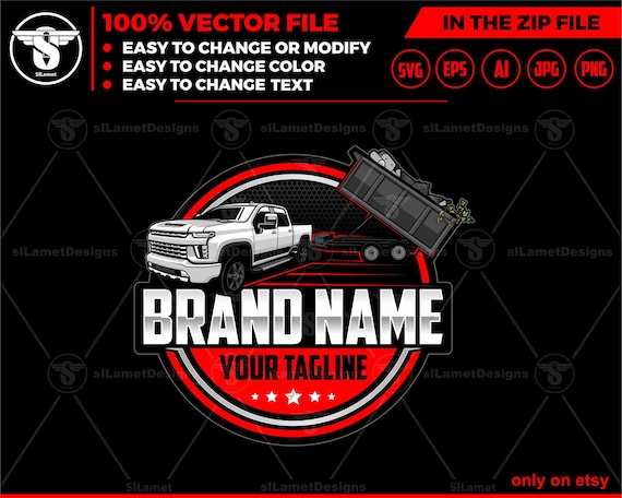 pickup dump trailer logo - pickup and trailer logo - dump trailer services logo - dump junk services logo - dump trailer logo - chevrolet