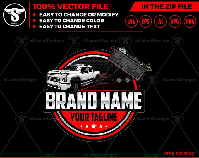 pickup dump trailer logo - pickup and trailer logo - dump trailer services logo - dump junk services logo - dump trailer logo - chevrolet
