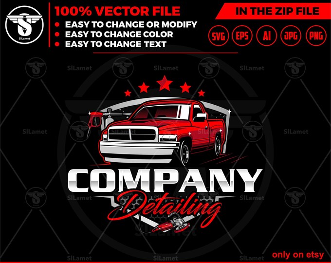 pickup wash logo, auto detailing pickup logo template - Car Detailing Services logo - car wash logo template - car clean logo - washing logo