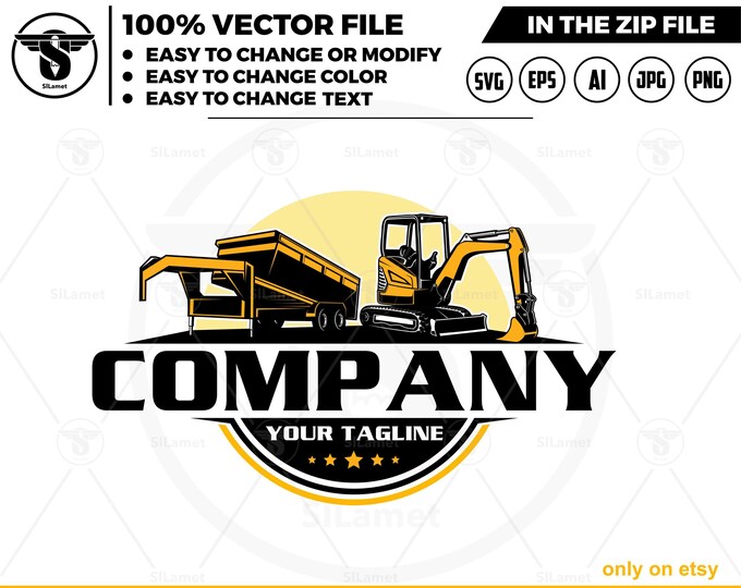 dump trailer and mini excavator logo