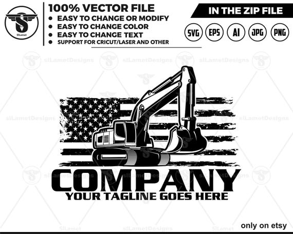 America excavator logo - earth digging logo - USA excavator svg - Heavy Equipment logo, excavator silhouette - excavator for cricut
