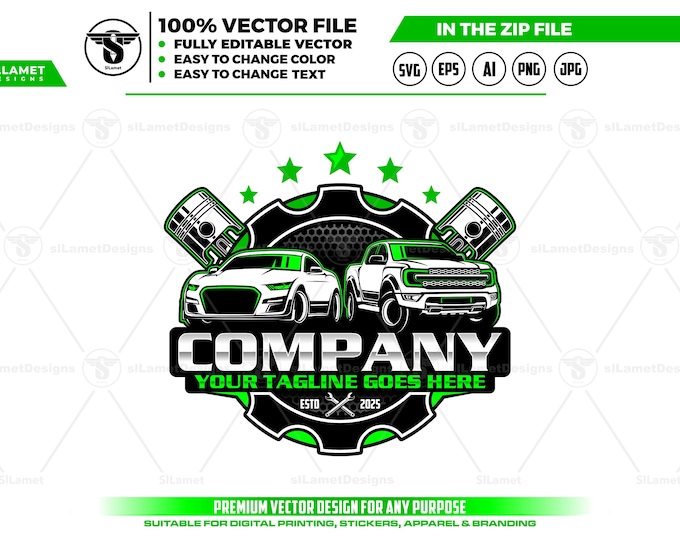 Automotive Repair Logo Template: Car, Truck, Piston Design svg, car service logo