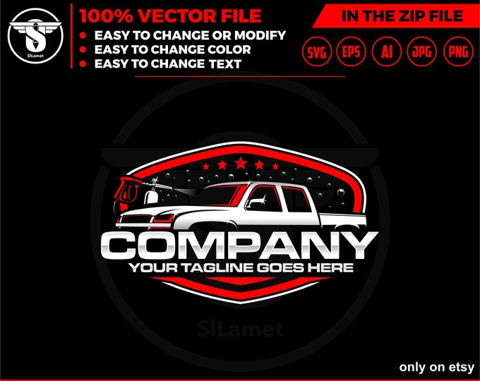 Car wash pickup truck logo template - car wash logo - car wash svg - cleaning car logo - automotive - detailing logo - Silverado paired