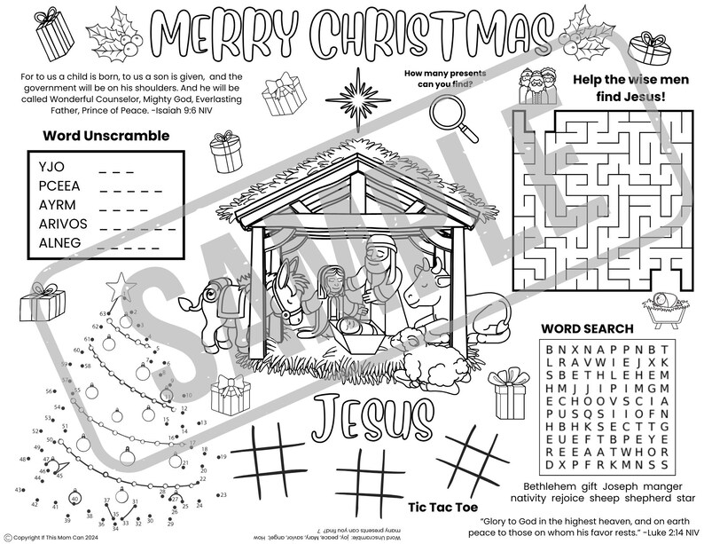CHRISTMAS Digital Download Printable Christian Coloring Activity