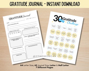 Gratitude Journal Printable | Daily Thankfulness & Reflection Prompts | Instant Download Journal PDF