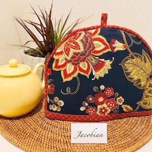 Jacobean Print Tea Cozy: Handmade Cotton Broadcloth Tea Pot Warmer