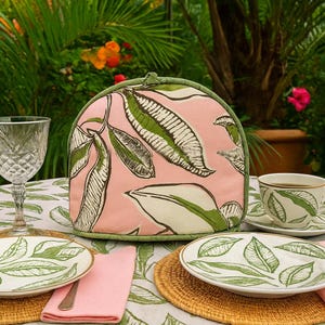 Funda para tetera con temática tropical: decoración de cocina artesanal, compatible con tetera de 6 tazas.