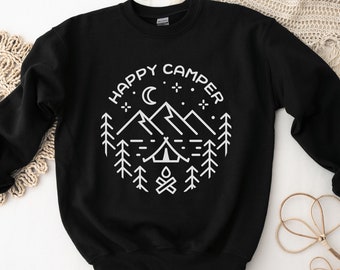 Donald Marjory Happy Camper Print Mens Rib Cuffed Crewneck Fleece Athletic Pullover Crewneck Sweatshirt Donald Marjory Happy Camper Print Mens Rib Cuffed Crewneck Fleece Athletic Pullover Crewneck Sweatshirt
