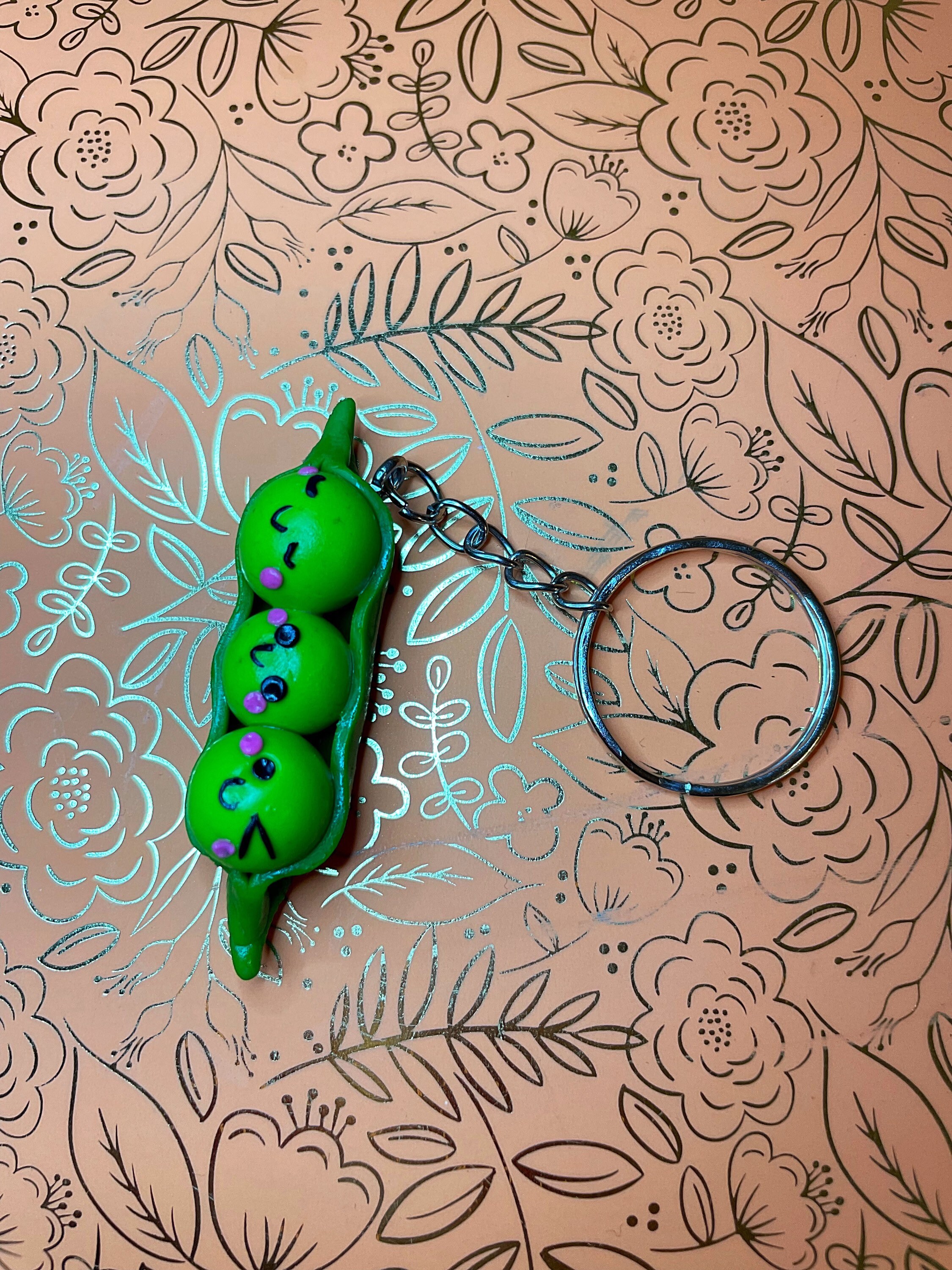 A handmade polymer clay peas in a pod keyring Etsy