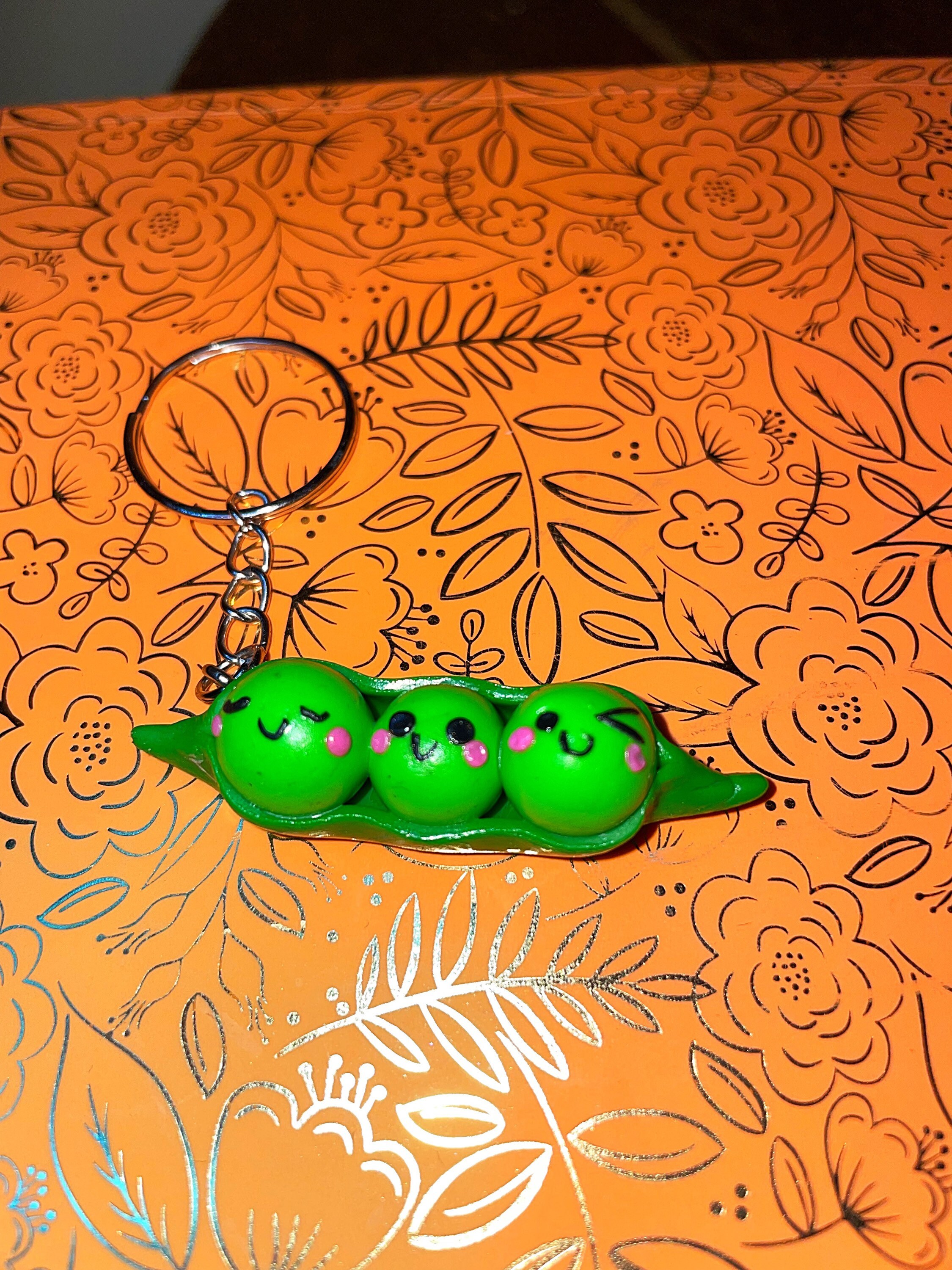 A handmade polymer clay peas in a pod keyring Etsy