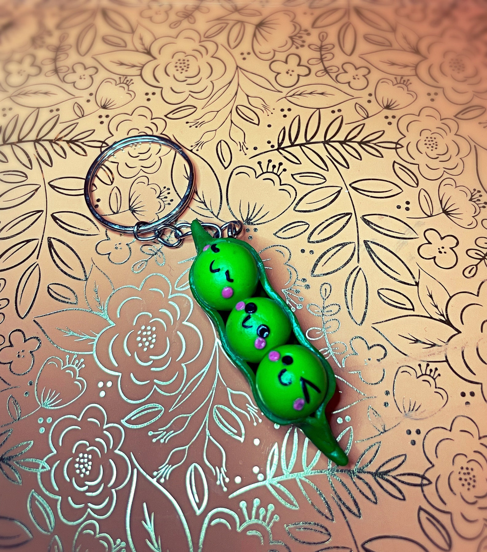 A handmade polymer clay peas in a pod keyring Etsy