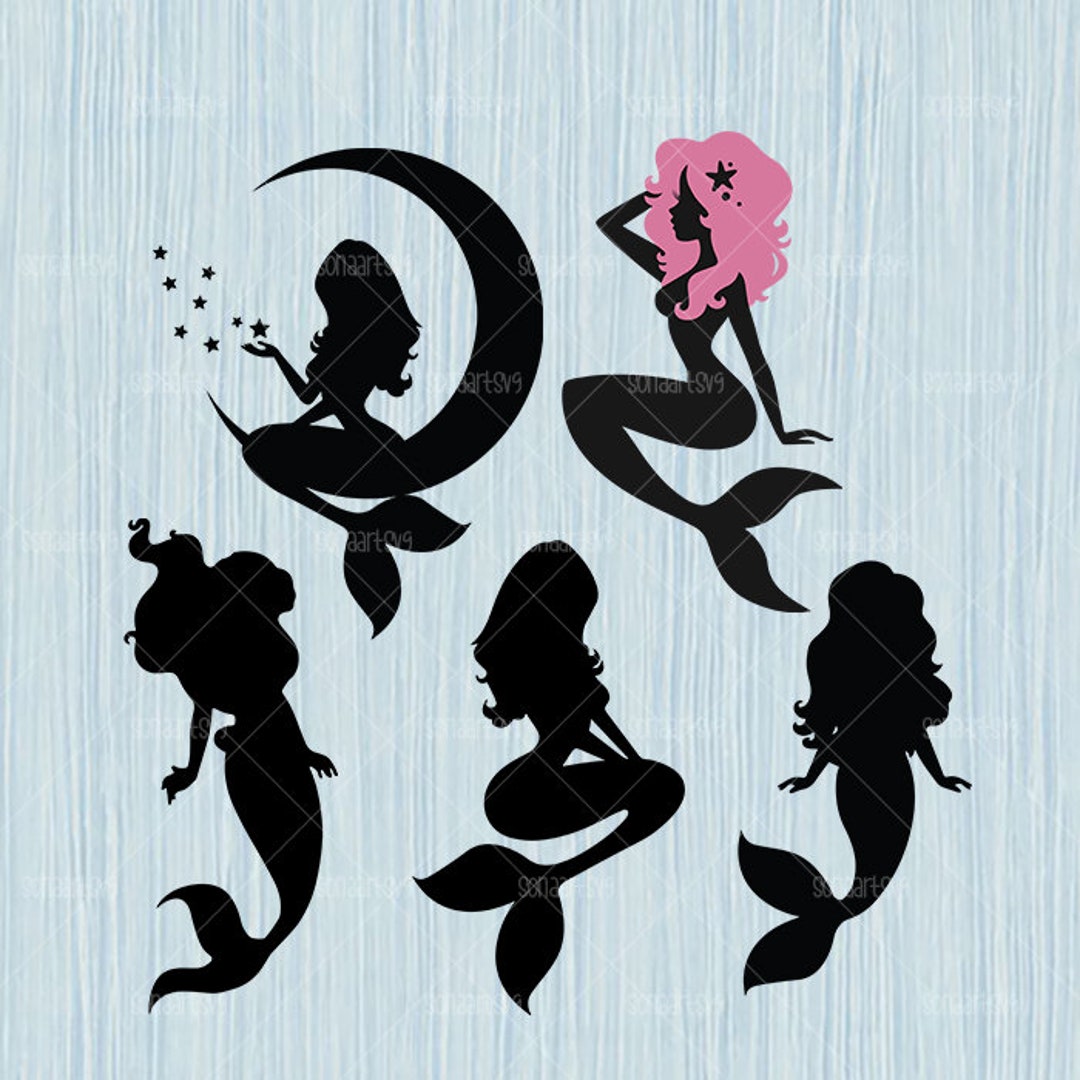 Mermaid Svg Bundle, Mermaid Silhouette Svg, Mermaid Moon Svg, Princess