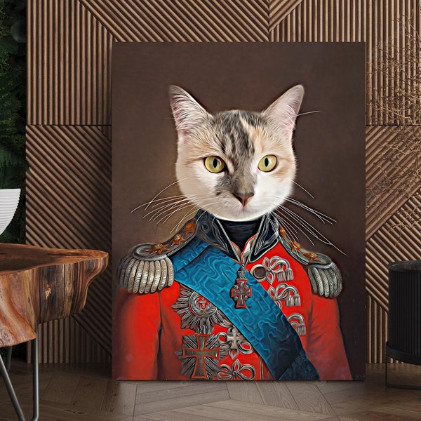 Custom Military Pet Portrait, Royal Pet Portrait, Military Pet, Renaissance Portrait, Regal Dog Cat Portrait, Custom Art From Photo