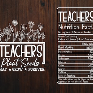 Teacher Nutrition Facts SVG Png design, Nutrition Facts, teacher floral Svg, teacher plant seeds Svg, Files for Cricut, teacher flower Png