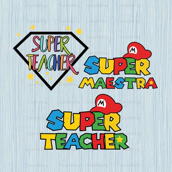 Super teacher Bundle SVG design, super mario style, Super teacher Svg, teacher Svg, Files for Cricut, Super teacher Png