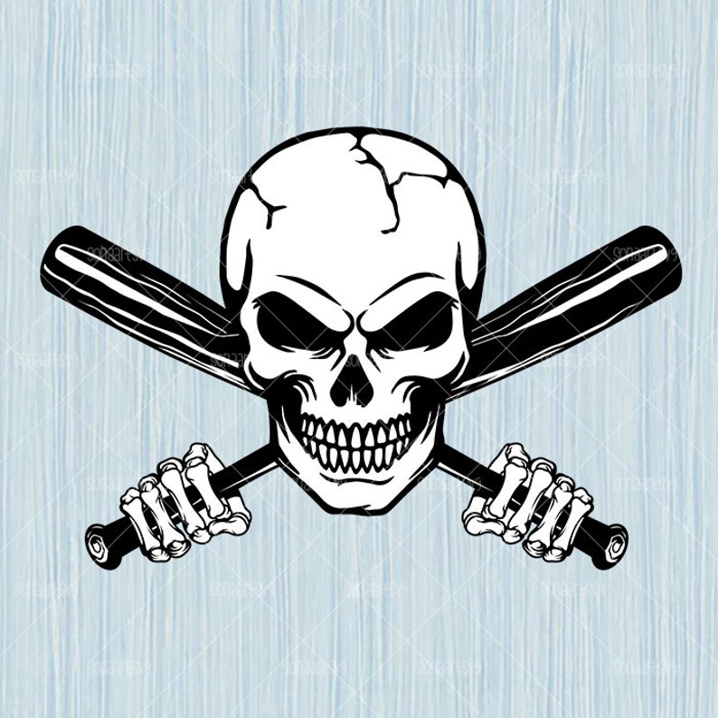 Baseball Skull With Crossed Bats Svg Png Softball Skull Svg Etsy