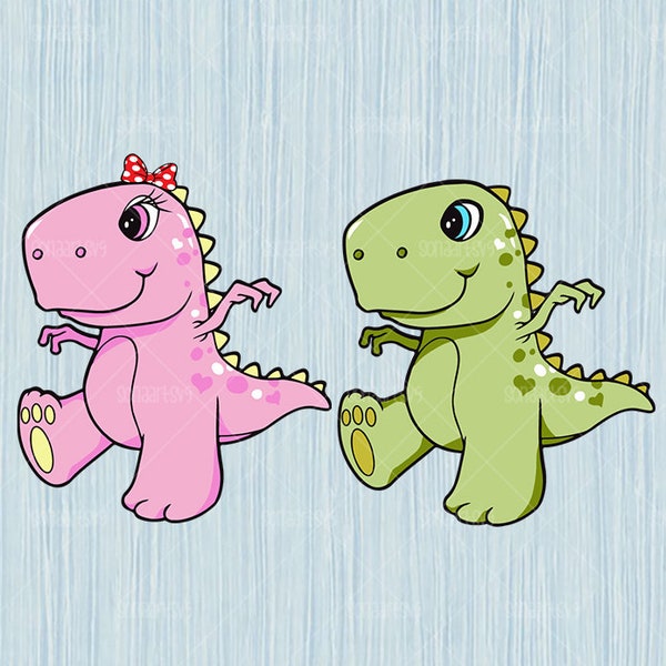 Cute T Rex Dinosaur Svg, Boy Girl Dinosaur svg, png, Girl Dinosaur with Bow Svg, Couple T-Rex Cut Files, Kids Svg