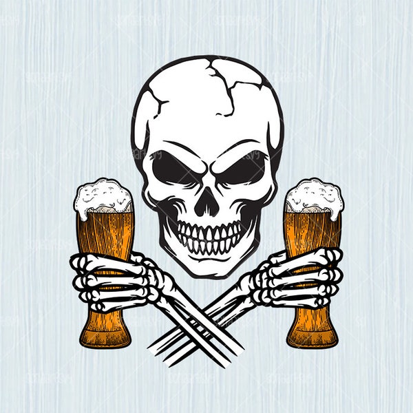 Beer Skull Svg, Halloween Skull Drinking Beer, Skull SVG, Skeleton Drink Beer SVG, Skeleton Beer SVG Digital files for Cricut