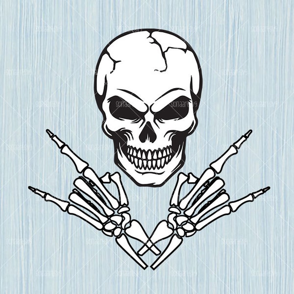 Skeleton Rock On hand Svg, Hand skeleton Svg, Skull rock on Svg, skull svg, Halloween Skeleton Svg