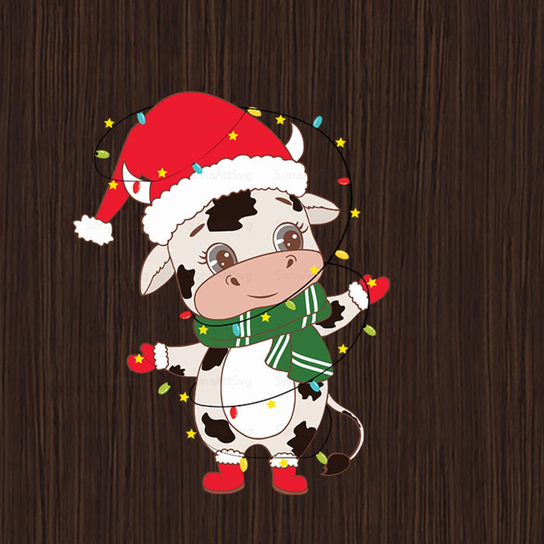 Cow With Christmas Lights Svg Png, Holstein Cow Svg Png, Christmas