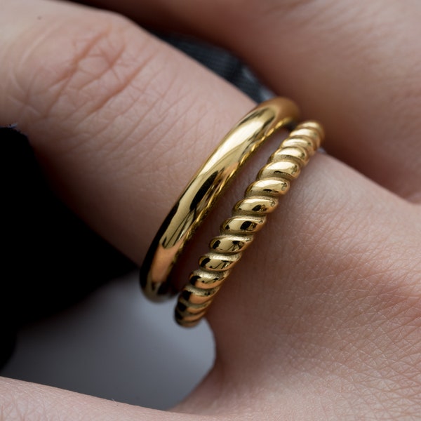 Double Layered Twisted Band Ring-Minimalist Stacking Chic Ring-Simple Gold Vermeil Everyday Multi Thin Bands Statement Ring Fashion Jewelry