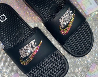 nike rainbow slippers