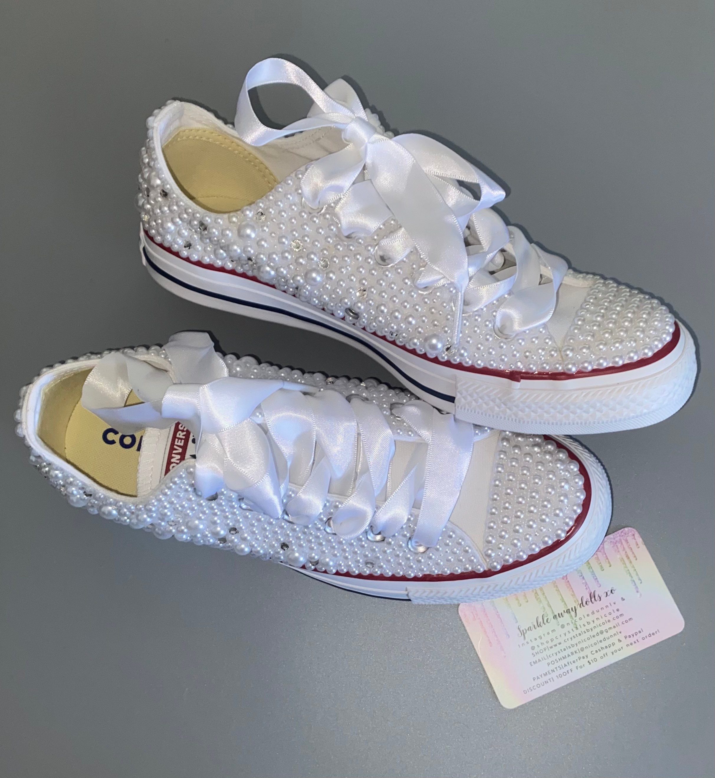 Original Converse With Luxe Crystals White Pearls & Ribbon Etsy