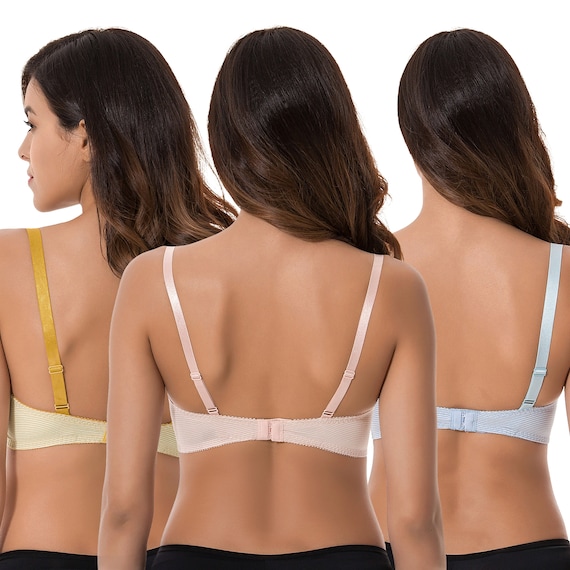 Curve Muse Plus Size Womens Cotton Unlined Balconette Underwire Bras-3  Pack-yellow,light Pink,light Blue 