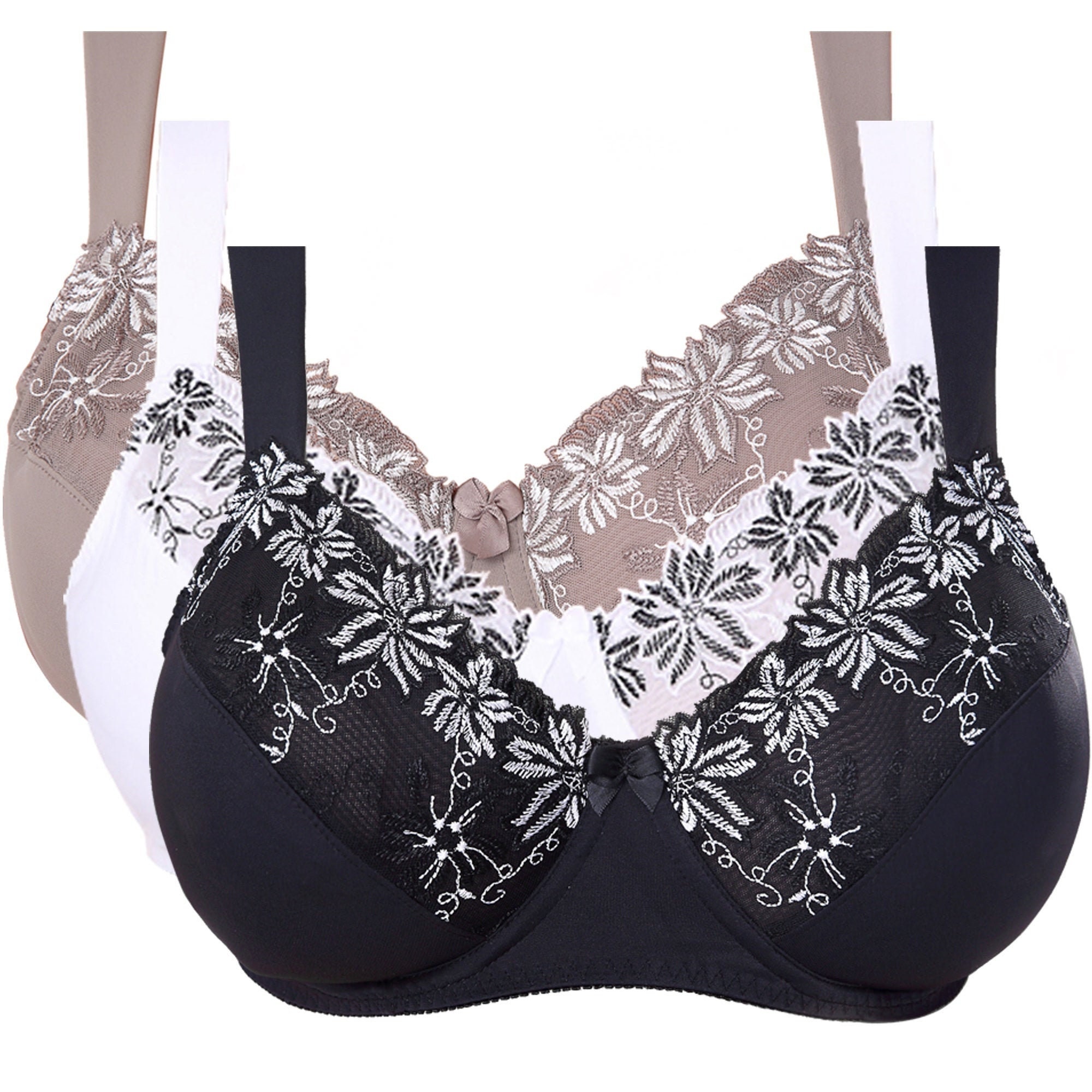 Curve Muse Women's Plus Size Add 1 Cup Push Up Underwire Lace Embroidery  Bras