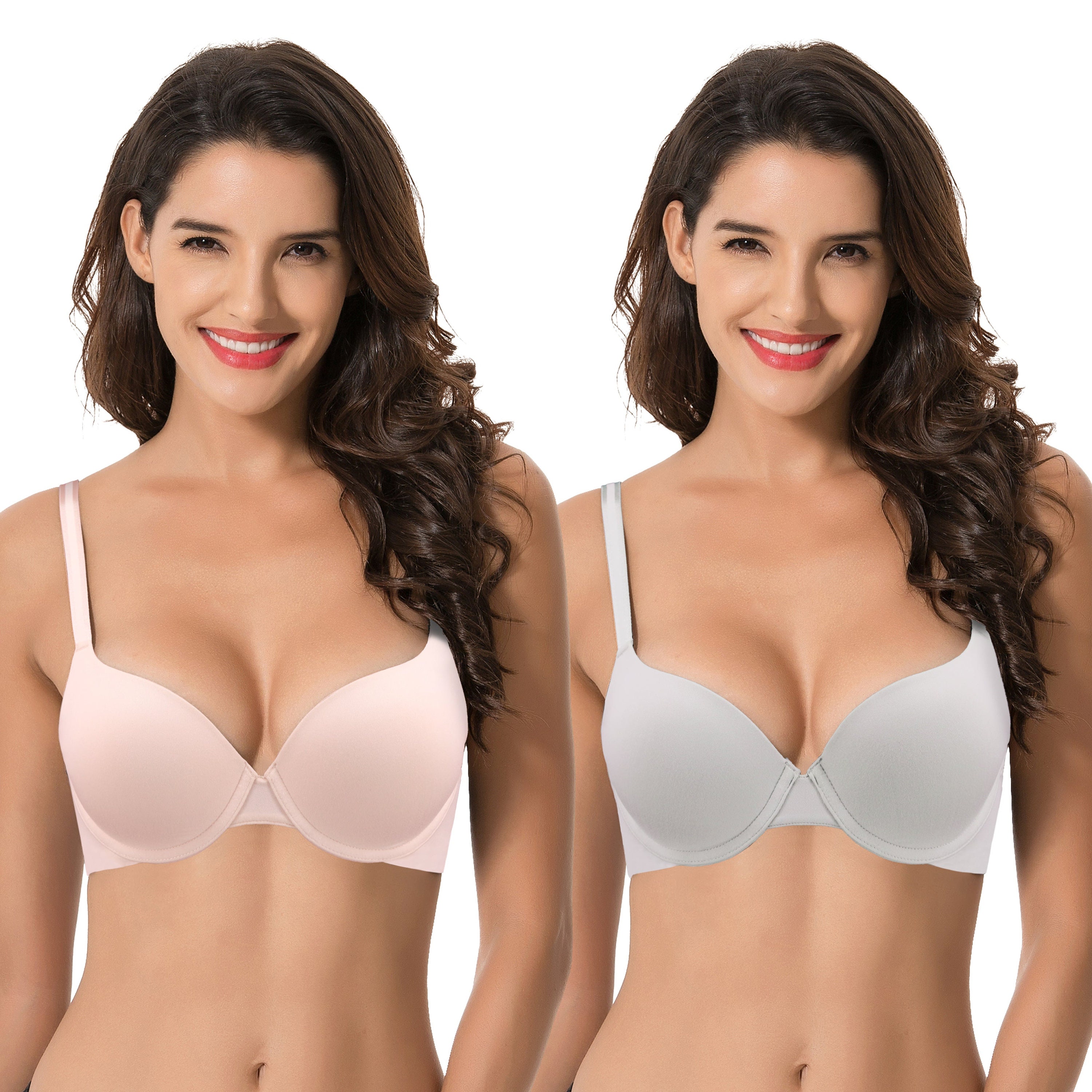 Women's Light Lift Add 1 Cup Push up Underwire Convertible Tshirt Bra-2pk-lt  GRAY,PINK 