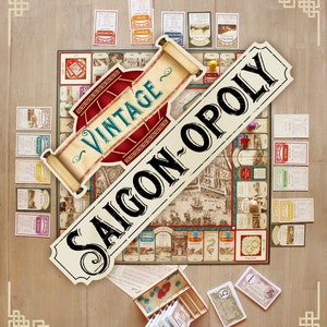 Vietnam Saigonopoly-bordspel, vintage foto's van Indochina, leuk familiespel, verjaardag, kerstcadeau, exclusief ontwerp, houten speelstukken
