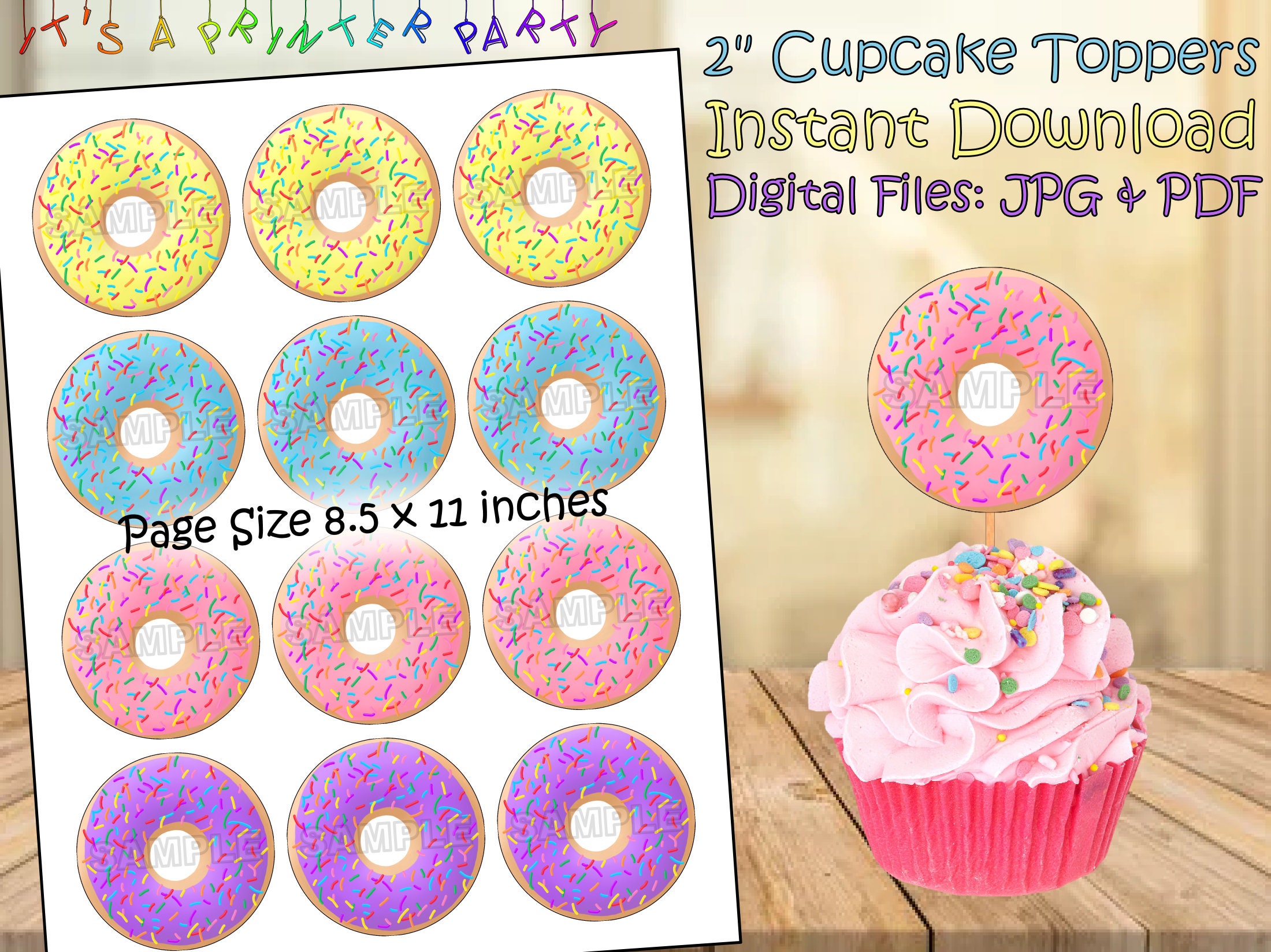 Printable Doughnut Cupcake Toppers (digital Download) - Etsy